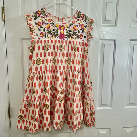 THML Charlene Colorful Floral Embroidered Cotton & Linen Dress Size Small - Picture 4 of 16